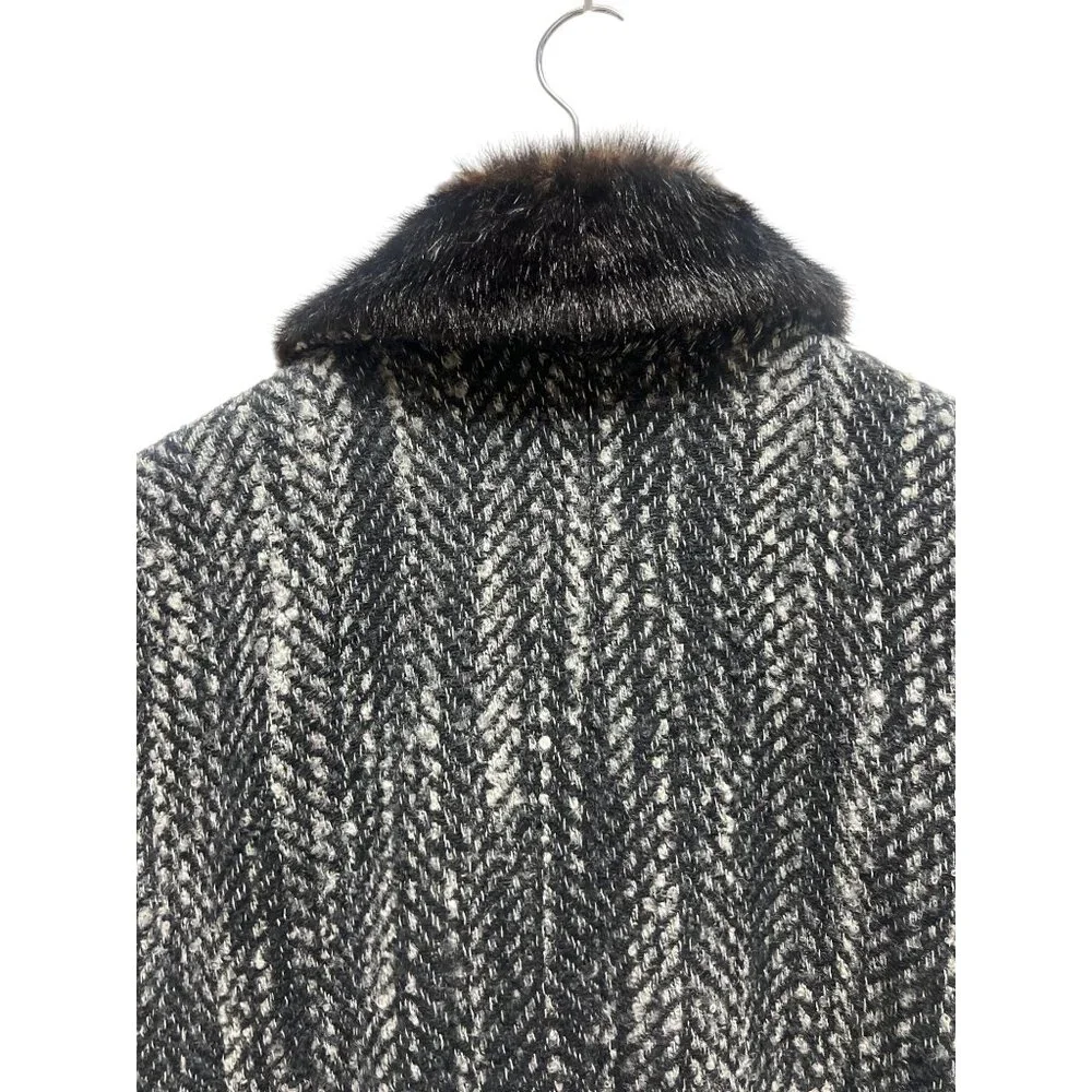 H&M Wool Blend Faux Fur Collar Tweed Overcoat